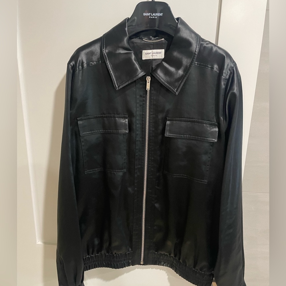 YSL Satin zip up jacket.  Size 54.  Color black.